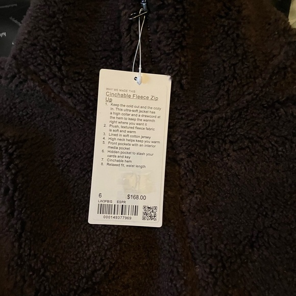NWT Lululemon Cinchable Fleece Zip Up, Sz 6, Espresso - Picture 5 of 7